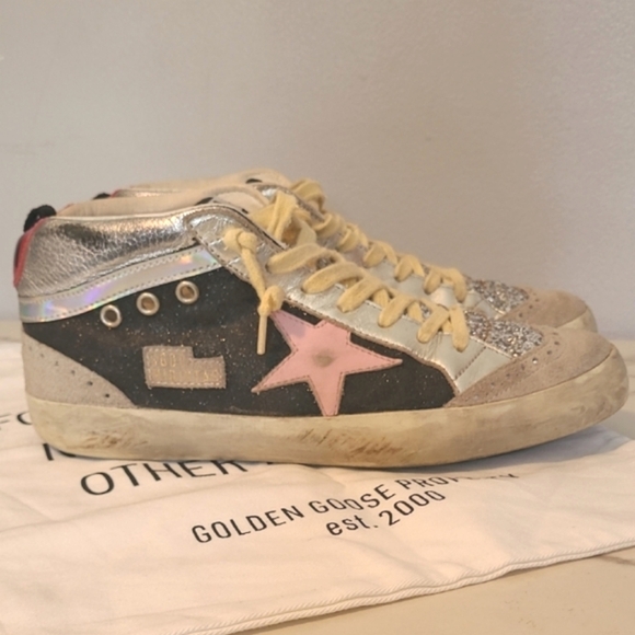 Golden Goose Mid Star Silver Glitter Sneakers Women's 10 Grunge Gorp Distressed - Picture 1 of 16